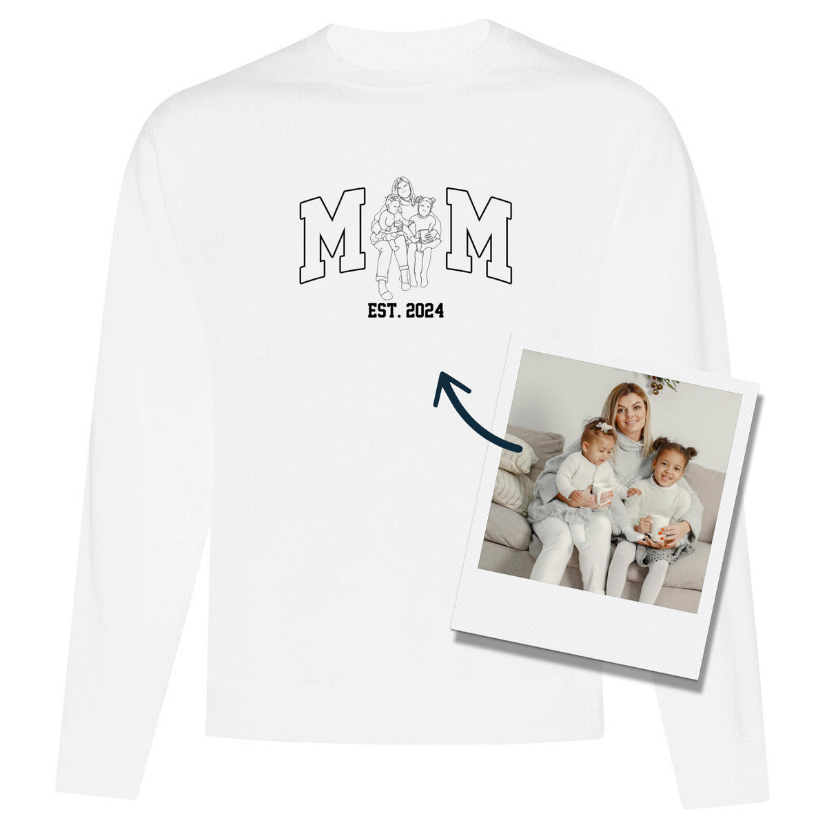 coton ouaté sans capuchon blanc avec broderie personnalisé noire silhouette MOM à partir d'une photo