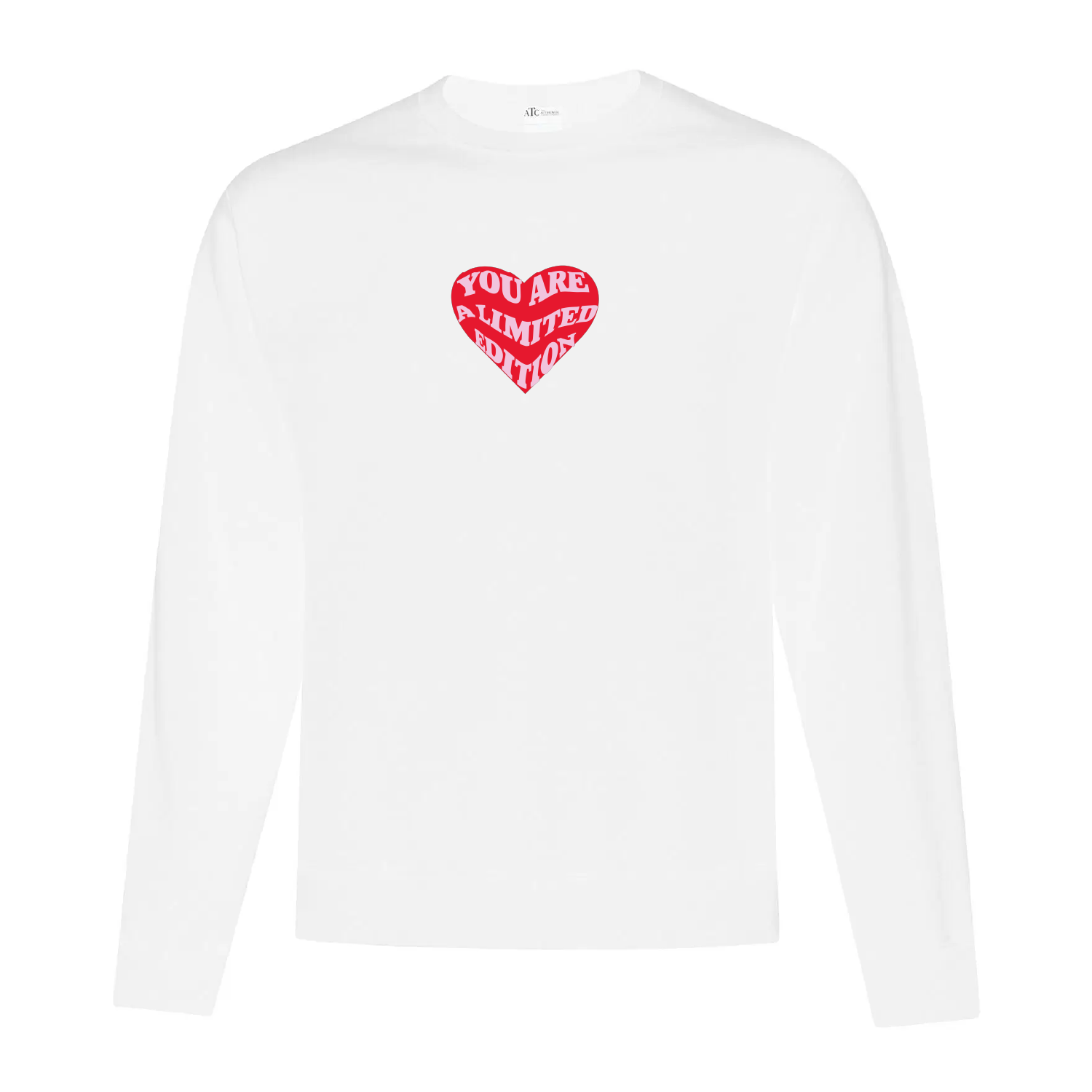 crewneck blanc avec broderie de coeur avec citation you are a limited edition en rose