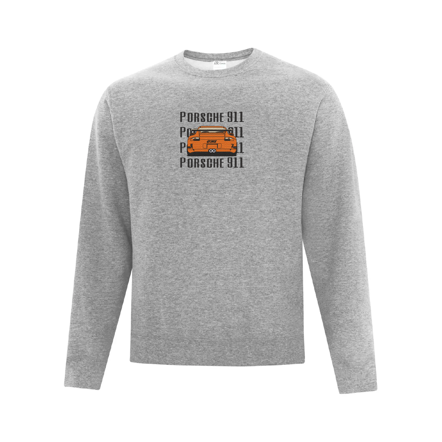 crewneck gris pâle porsche 911 orange brodée