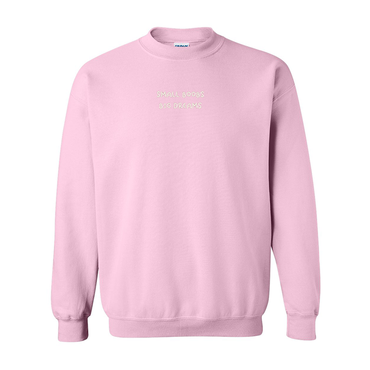 crewneck rose pâle small boobs big dreams brodé en blanc