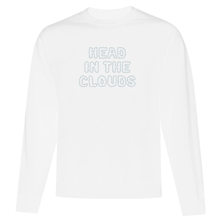 crewneck blanc broderie nuage écrit head in the coulds