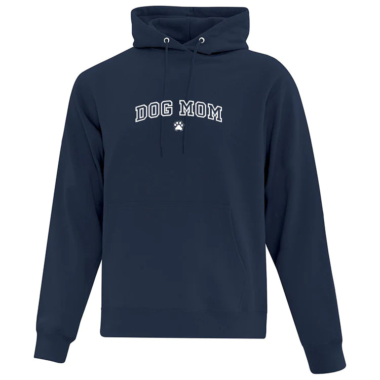 hoodie bleu marin brodé dog mom en blanc