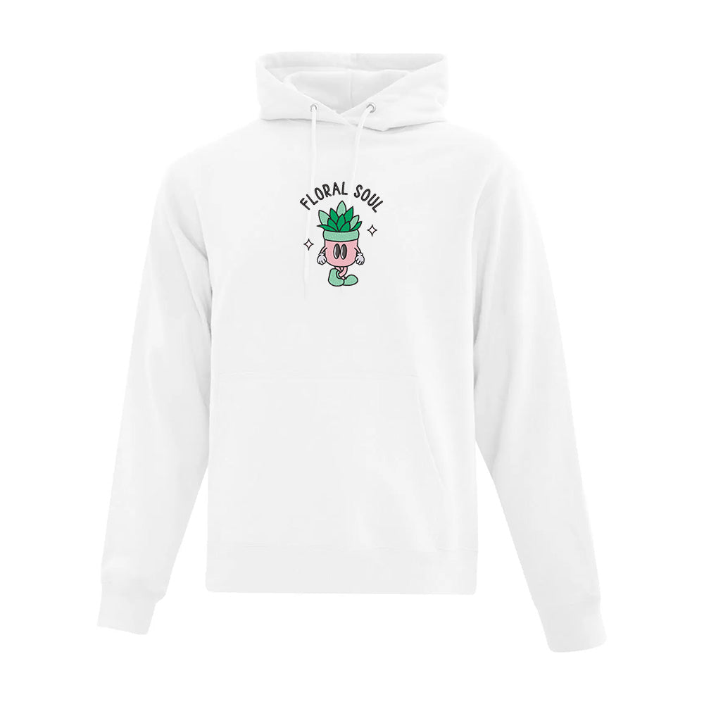 hoodie blanc floral soul avec un pot d'une plante brodé