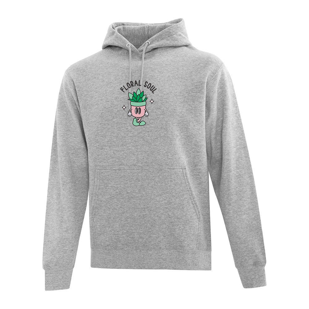 hoodie gris pâle floral soul avec un pot d'une plante brodé