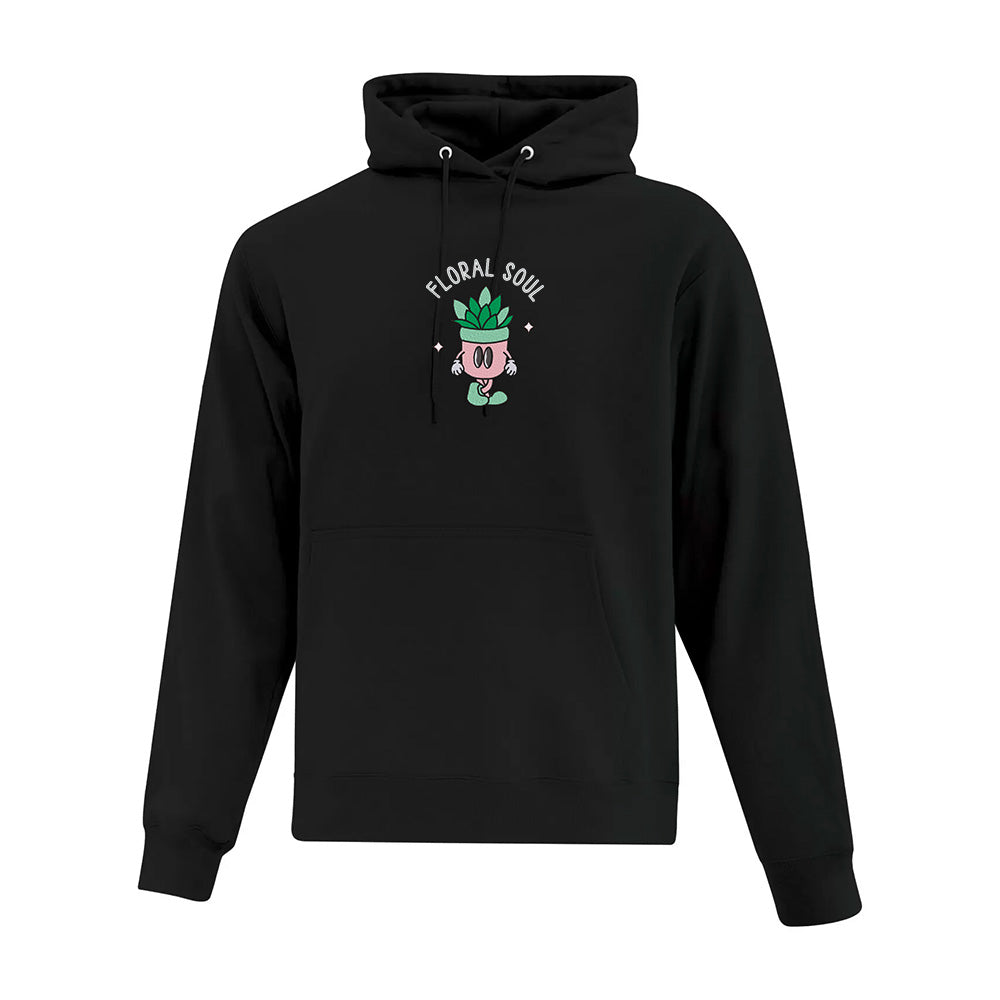 hoodie noir floral soul avec un pot d'une plante brodé