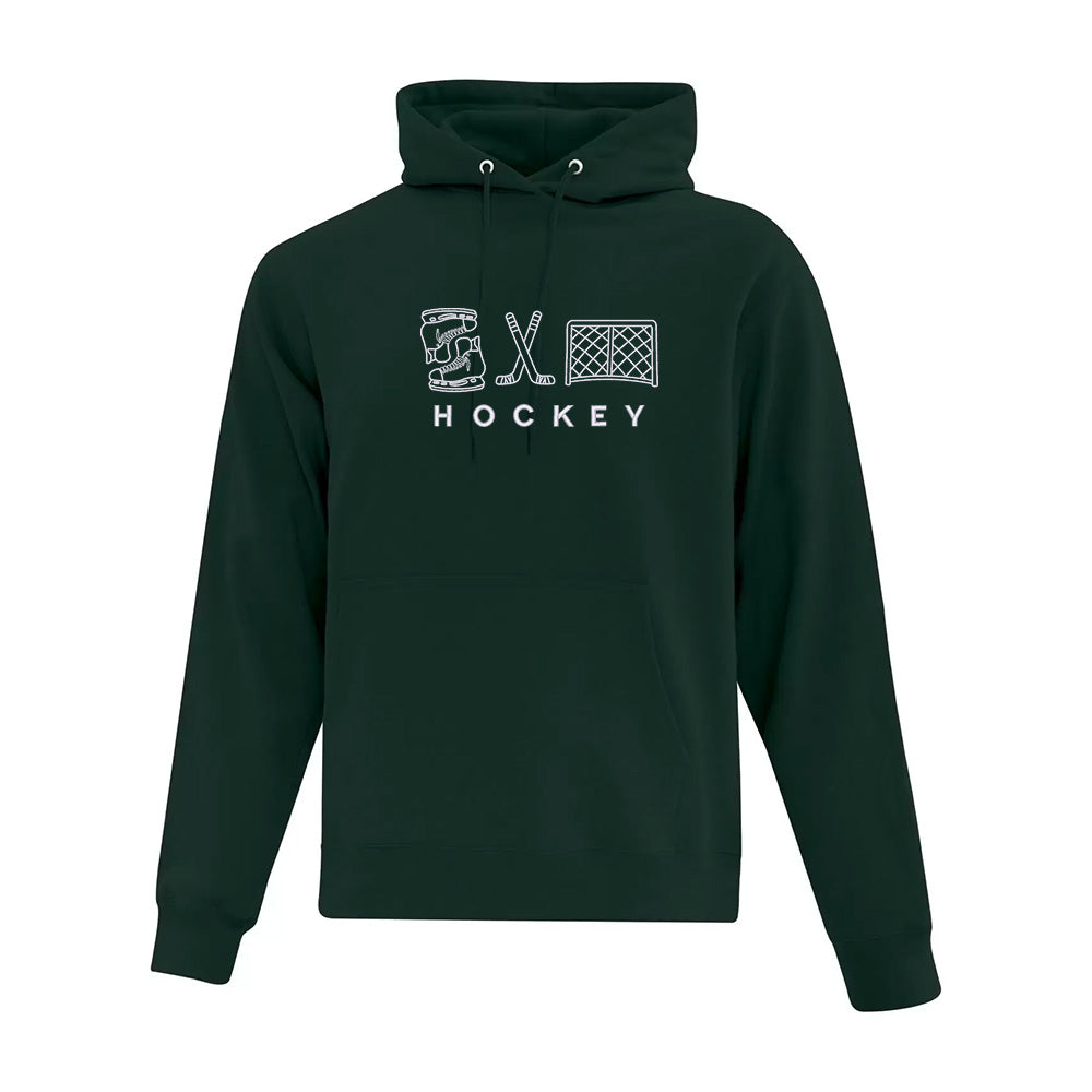 hoodie vert foret avec broderie éléments de hockey sportif