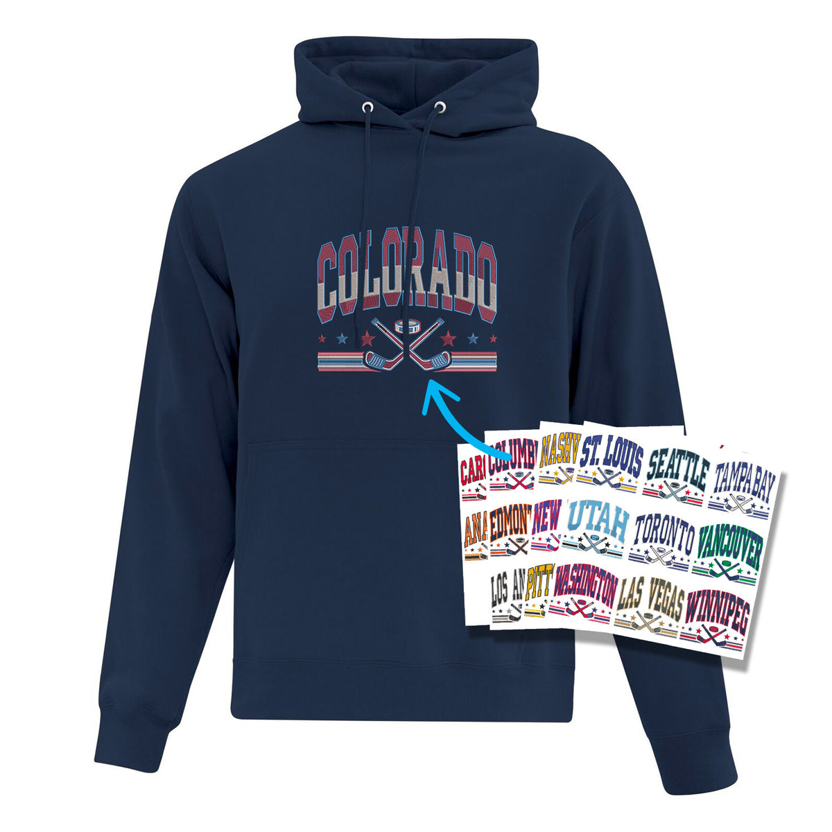 Hoodie personnalisé Ville Hockey brodé