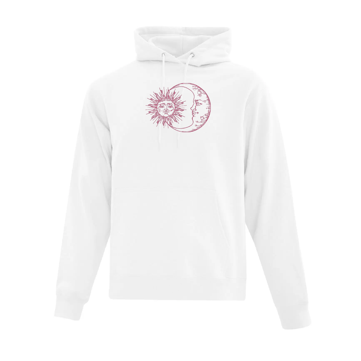 coton ouaté blanc ayant une broderie rose de soleil et de lune minimaliste