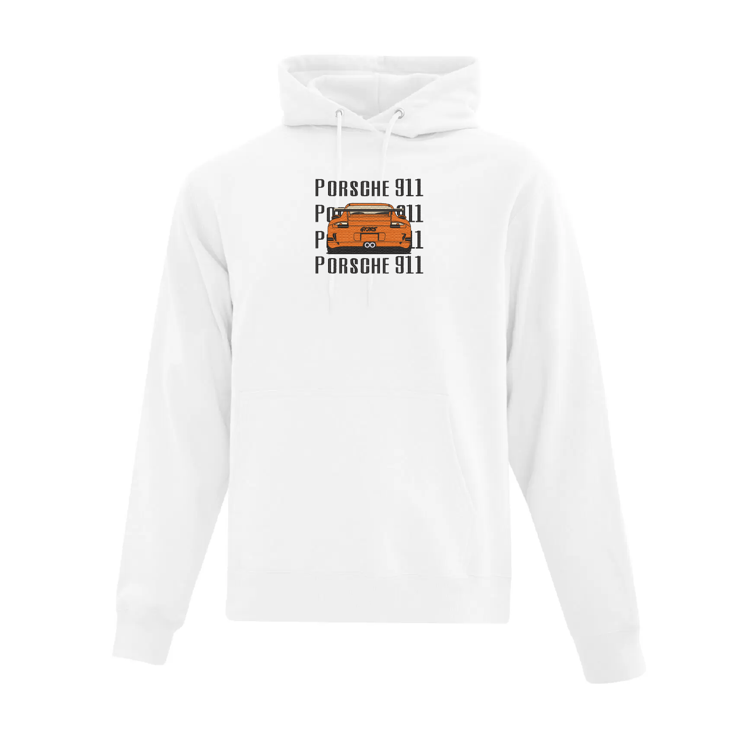 hoodie blanc porsche 911 brodée en orange