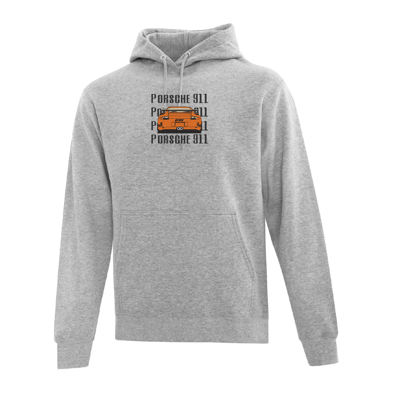 hoodie gris pâle porsche 911 brodée en orange