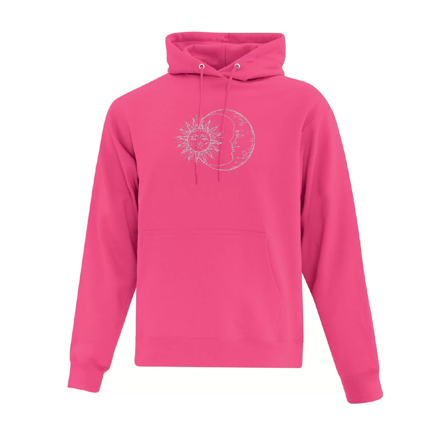 coton ouaté rose ayant une broderie blanche de soleil et de lune minimaliste