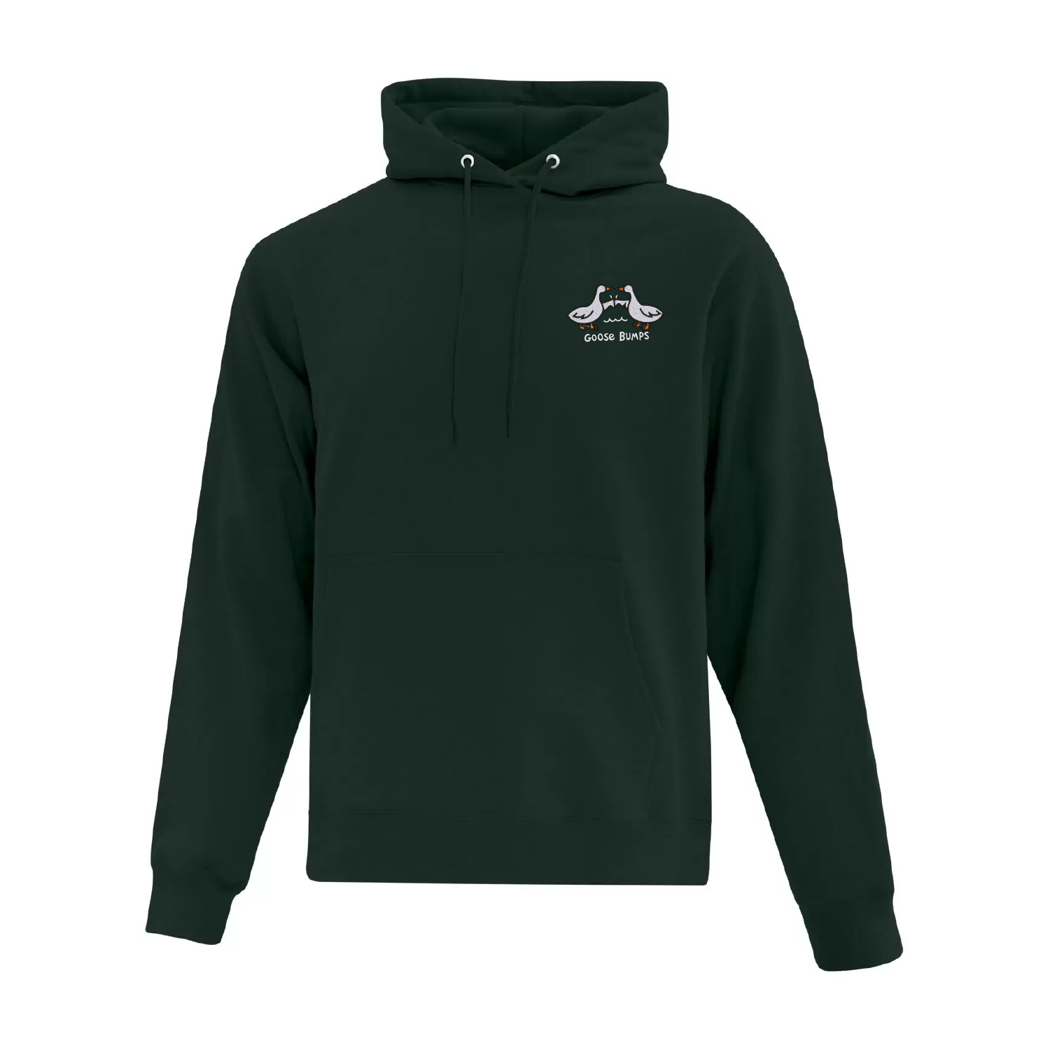 hoodie vert forêt goose bumps avec deux oies brodées