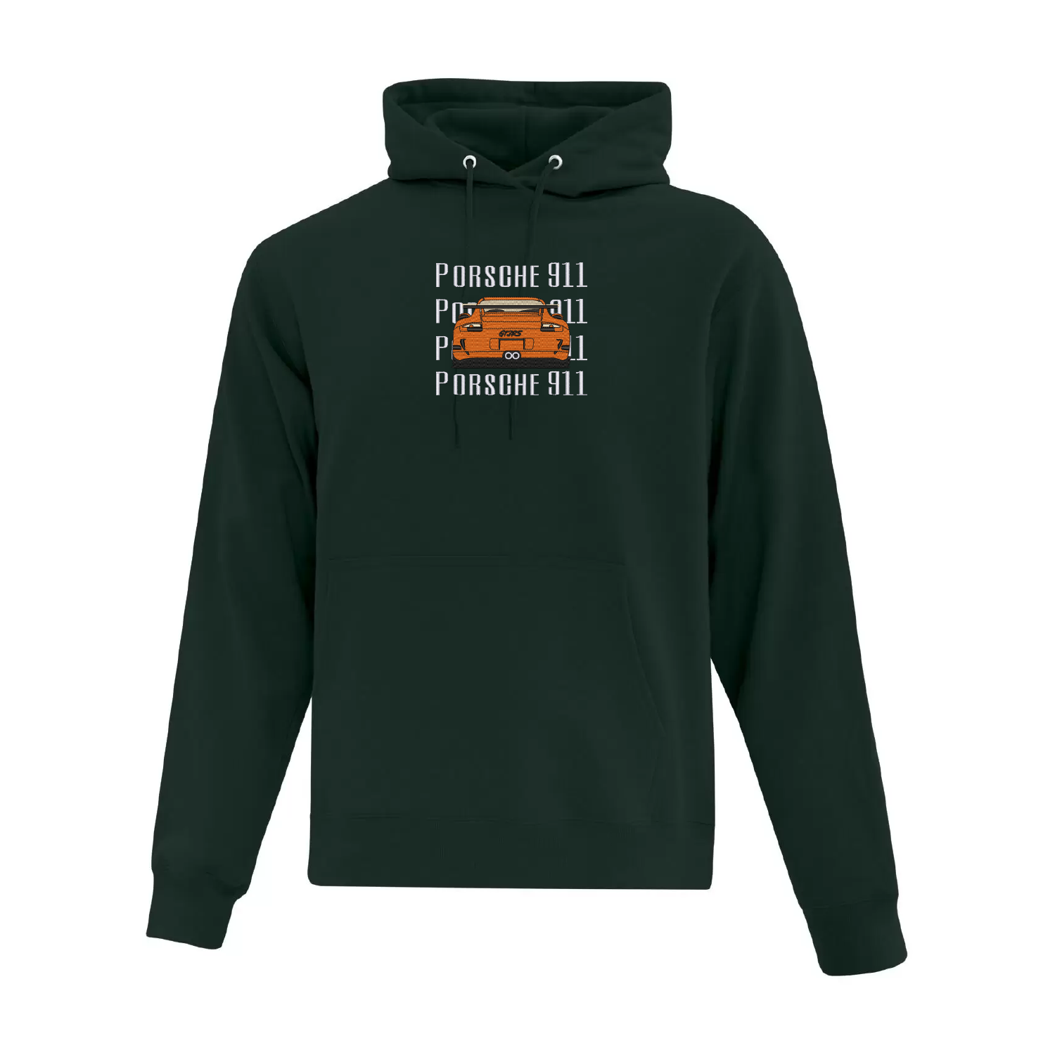 hoodie vert foret porsche 911 brodée en orange