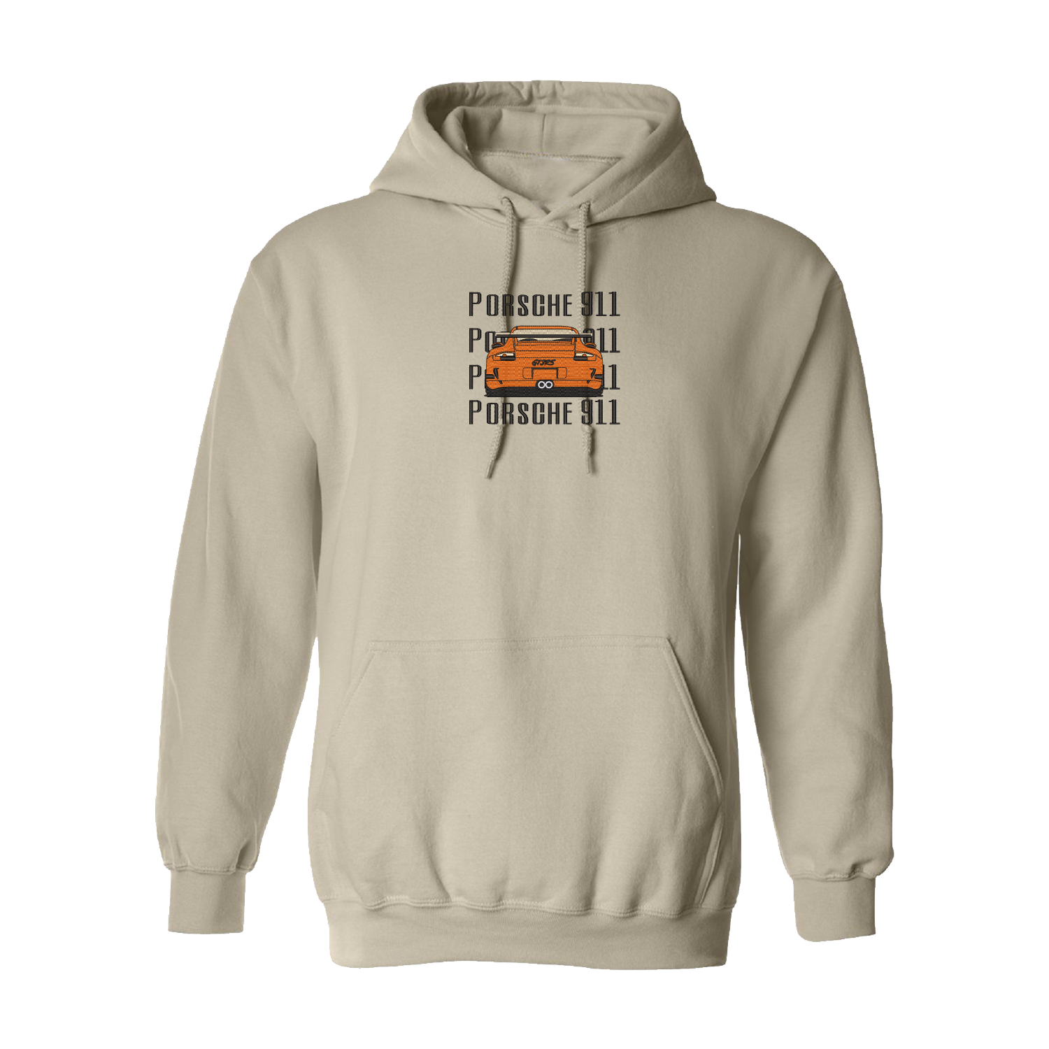 hoodie beige porsche 911 brodée en orange