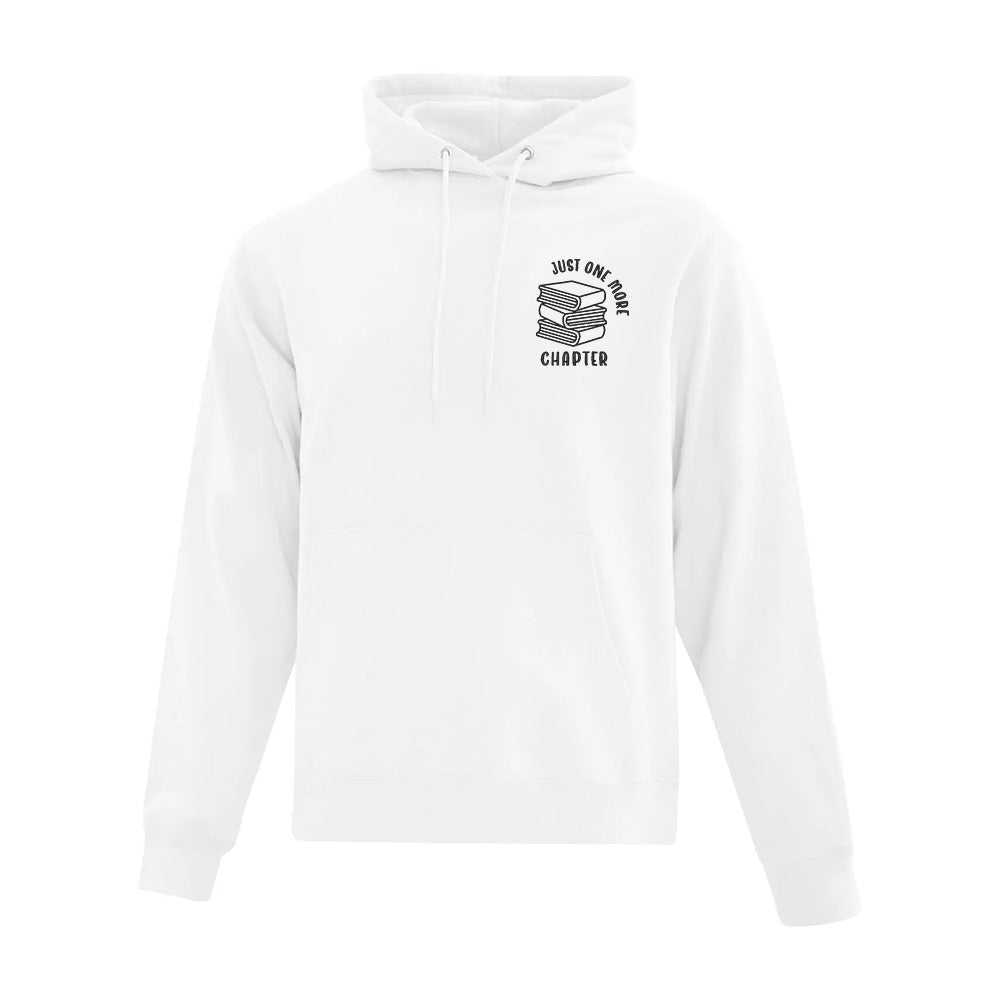 hoodie blanc one more chapter avec pile de livres brodé