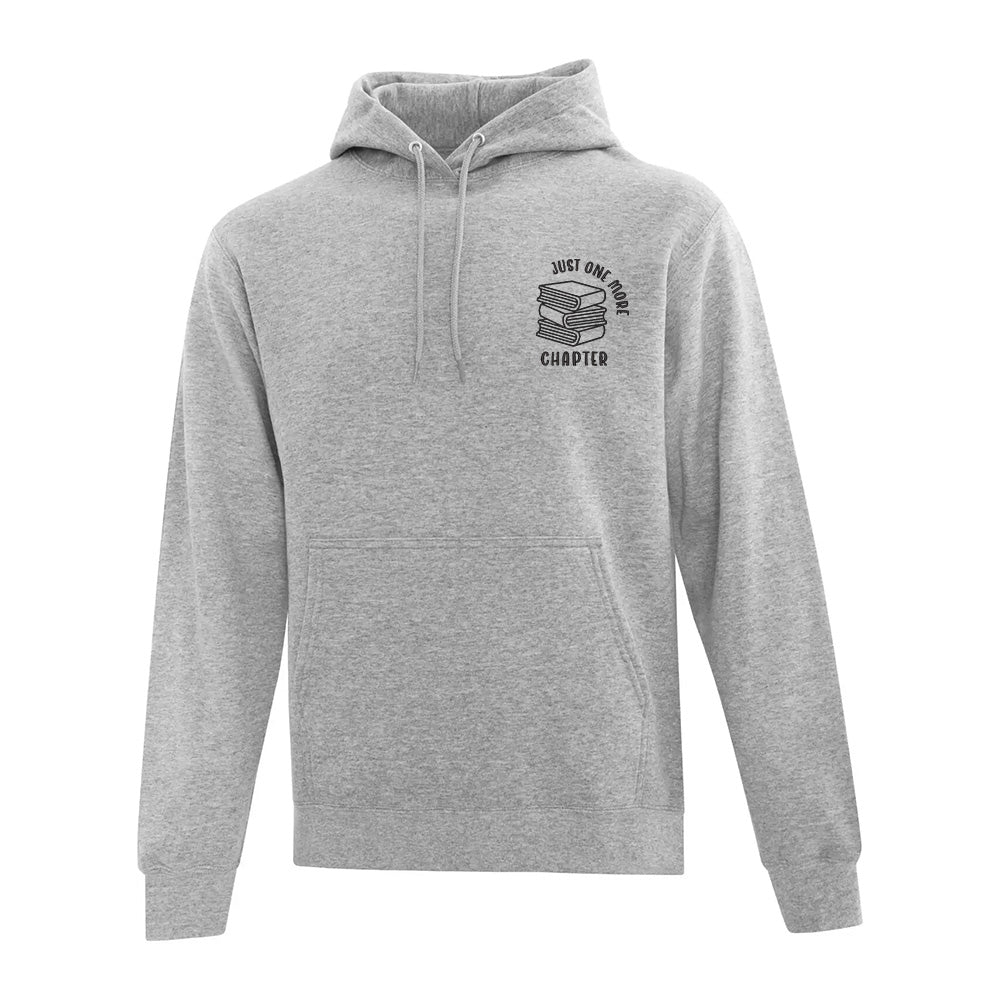 hoodie gris pâle one more chapter avec pile de livres brodé