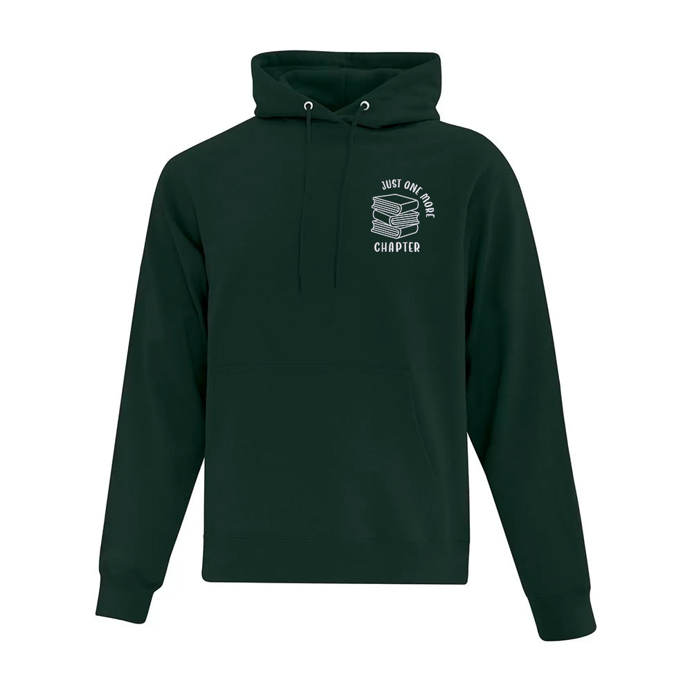 hoodie vert foret one more chapter avec pile de livres brodé