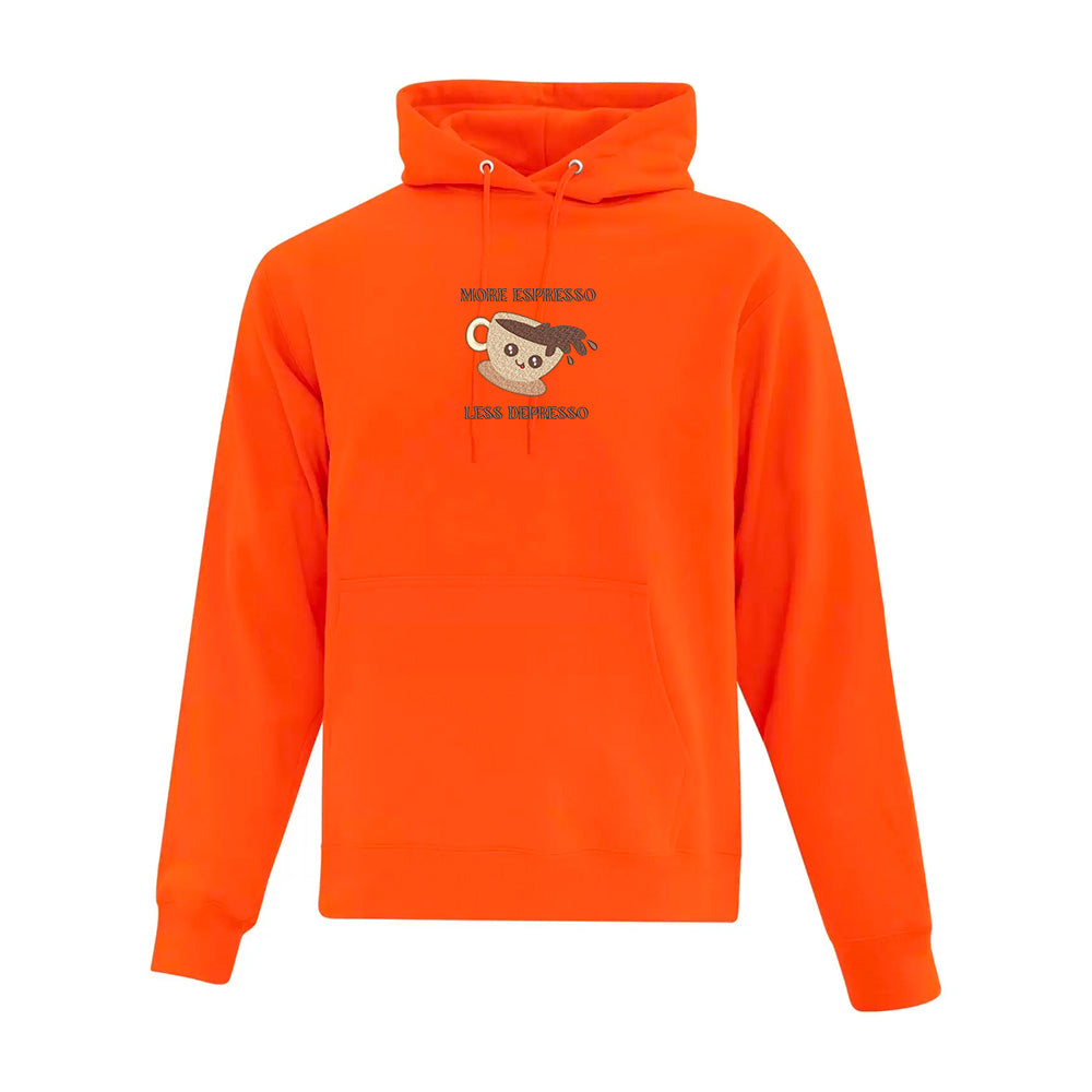 hoodie orange more espresso less depresso santé mentale café coffee