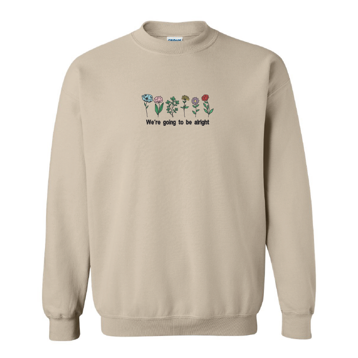 crewneck beige printemps champs de fleurs citation inspirante
