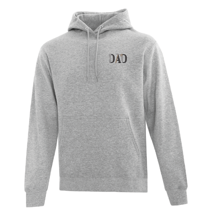 hoodie gris pâle brodé dad papa avec outils de contruction de bricolage