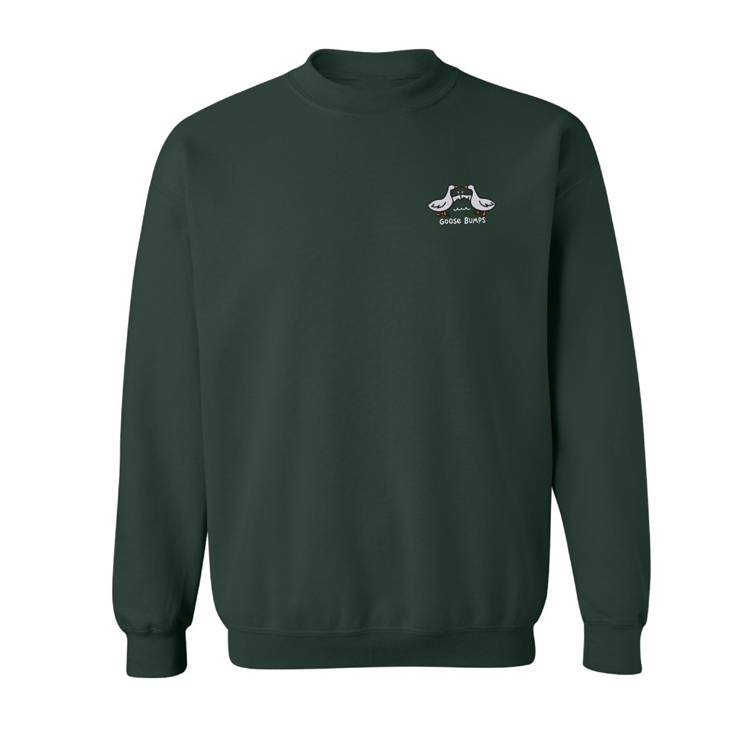 crewneck vert foret goose bumps avec des oies brodées