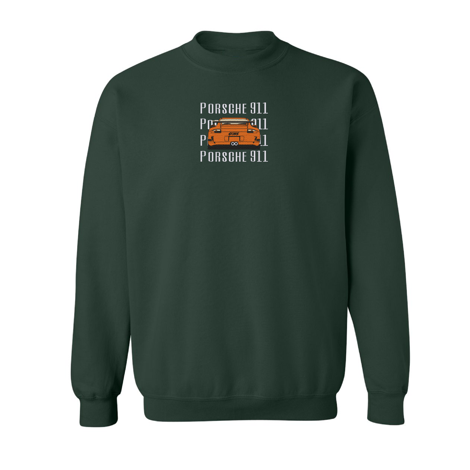 crewneck vert foret porsche 911 orange brodée