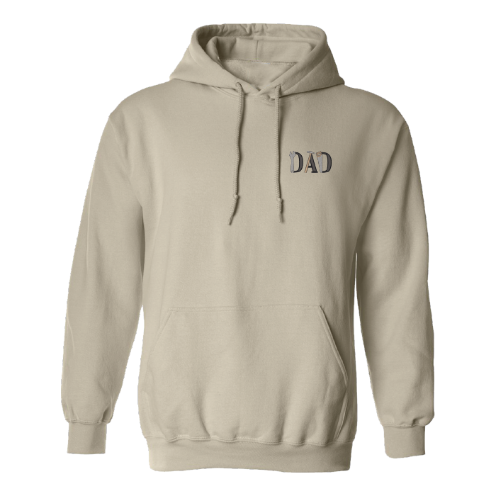 hoodie beige brodé dad papa avec outils de contruction de bricolage