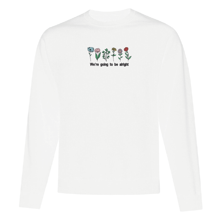 crewneck blanc printemps champs de fleurs citation inspirante
