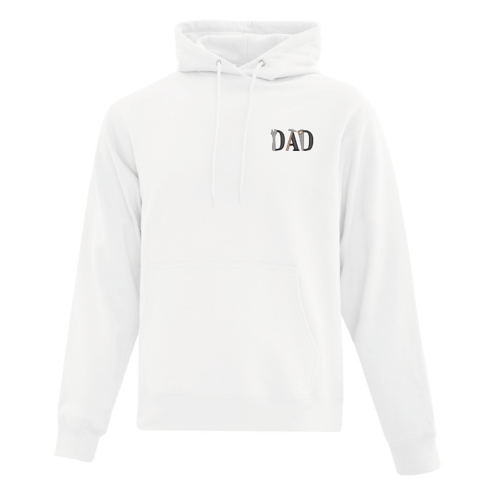 hoodie blanc brodé dad papa avec outils de contruction de bricolage