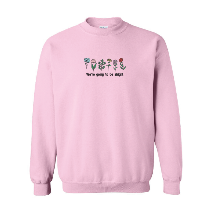 crewneck rose pâle printemps champs de fleurs citation inspirante