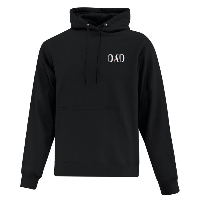 hoodie noir brodé dad papa avec outils de contruction de bricolage