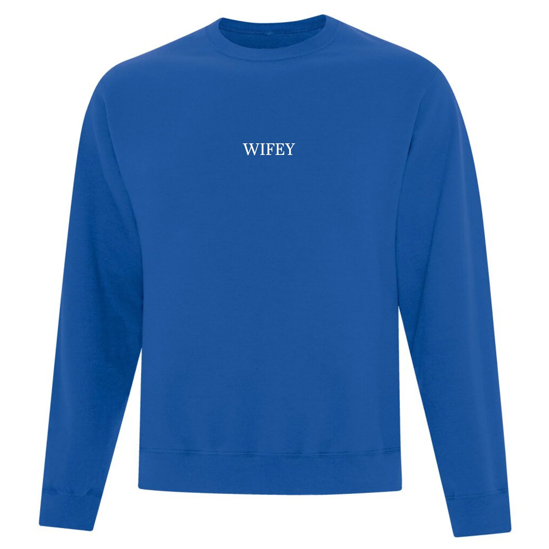 crewneck bleu royal brodé wifey en blanc ensemble assorti matching set