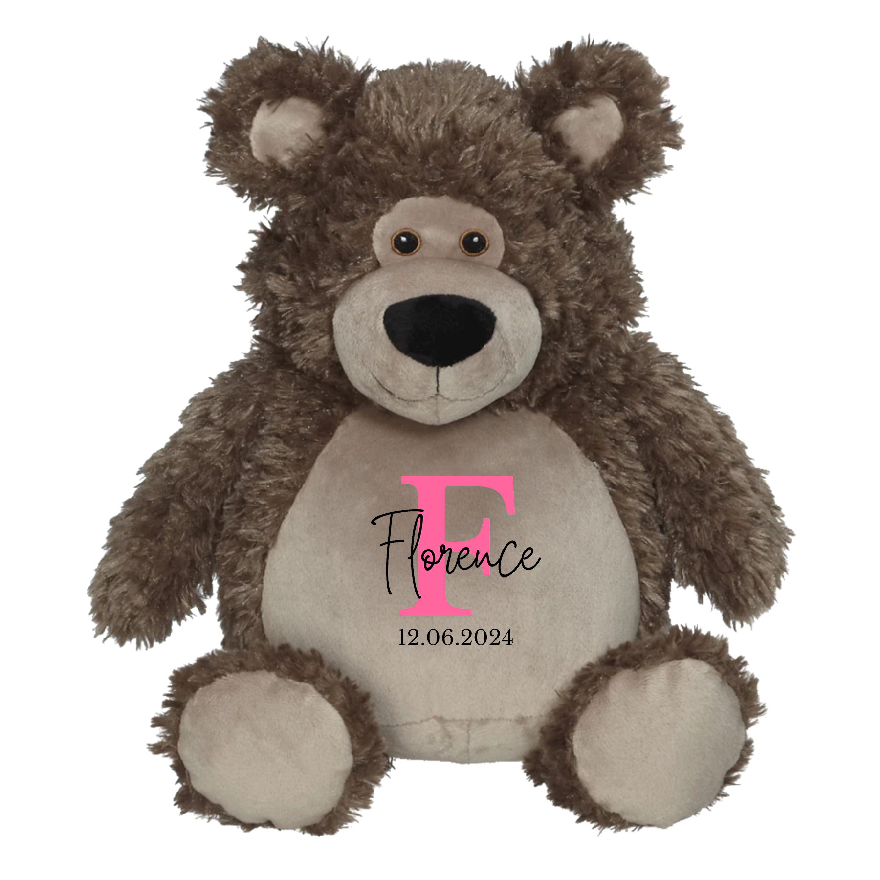 Personalized plush toy with embroidered first name