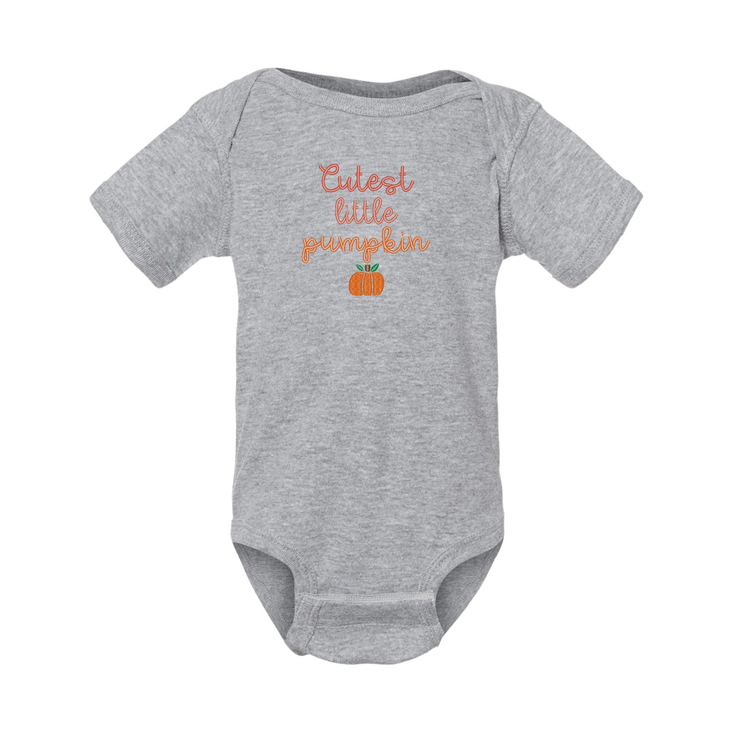 cache-couche gris pâle pour bébé avec une broderie de petite citrouille orange