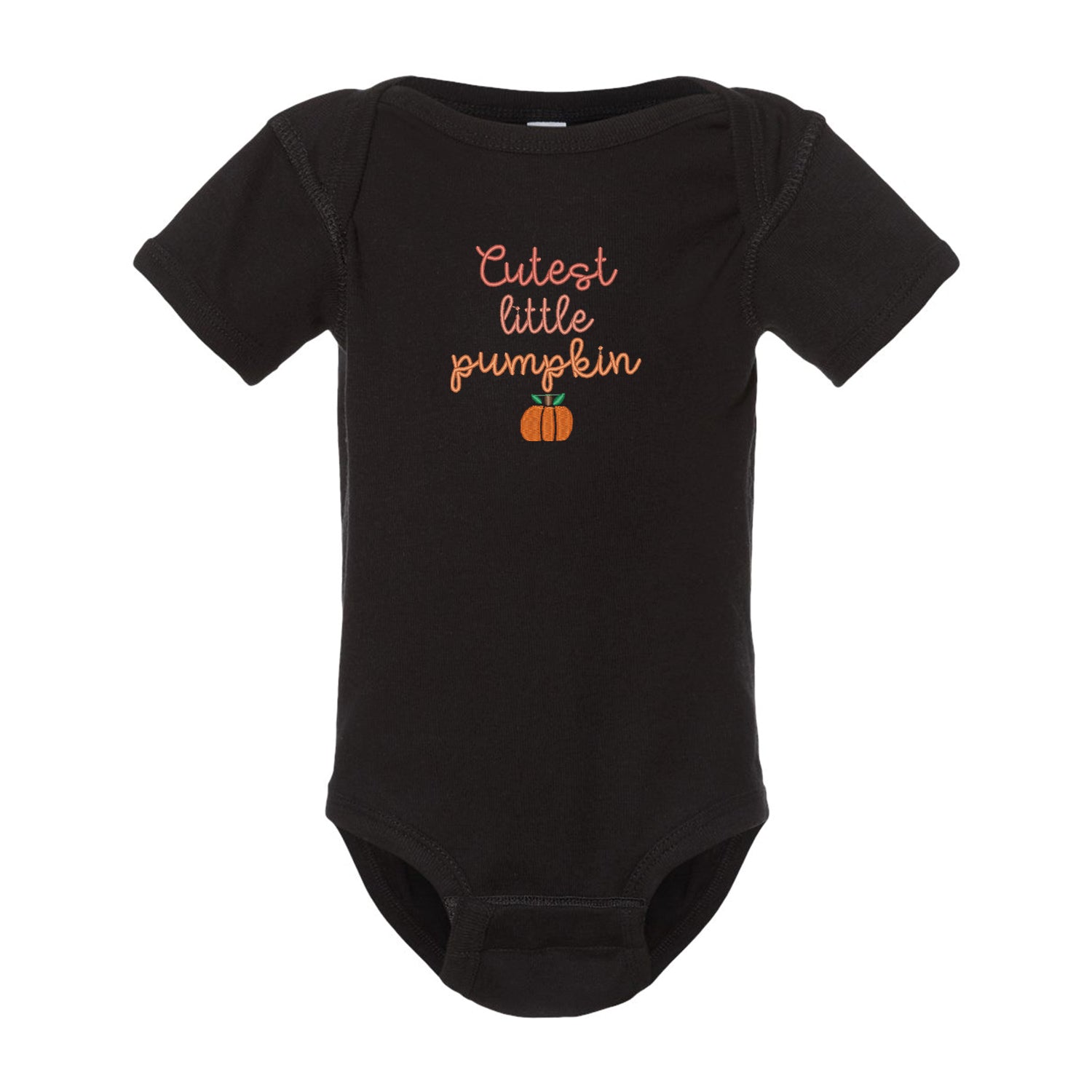 cache-couche noir pour bébé avec une broderie de petite citrouille orange