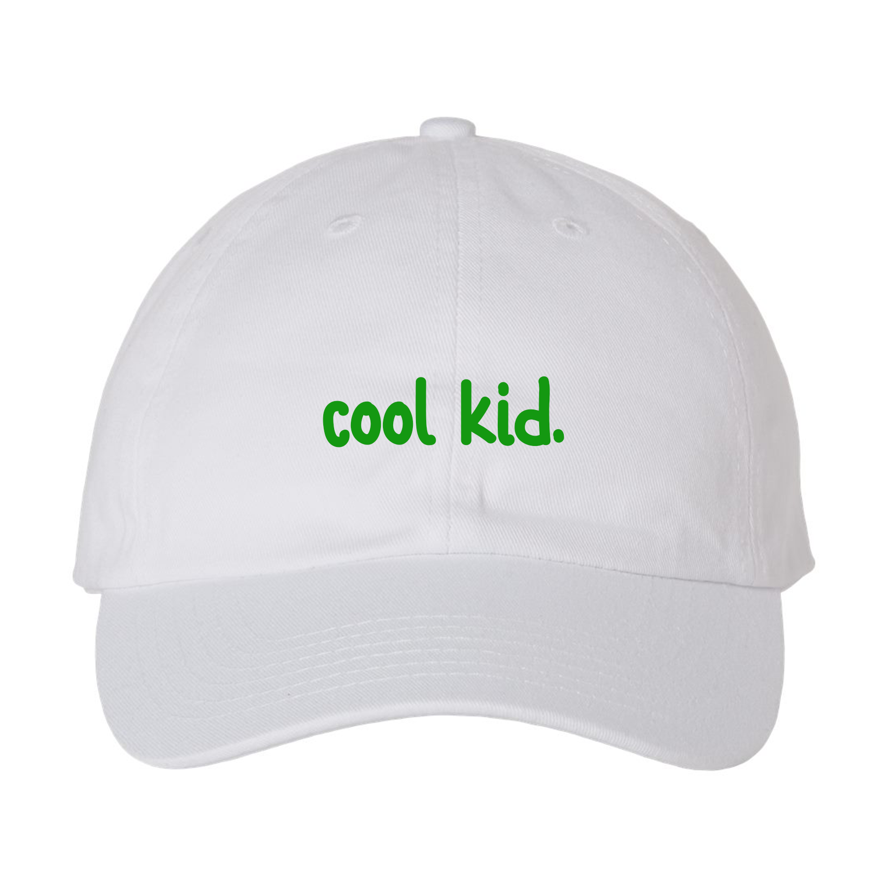 casquette blanche avec broderie cool kid en vert
