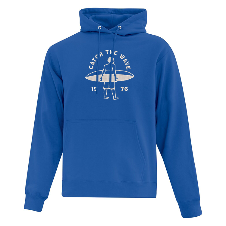 hoodie bleu royal broderie surfer catch the wave