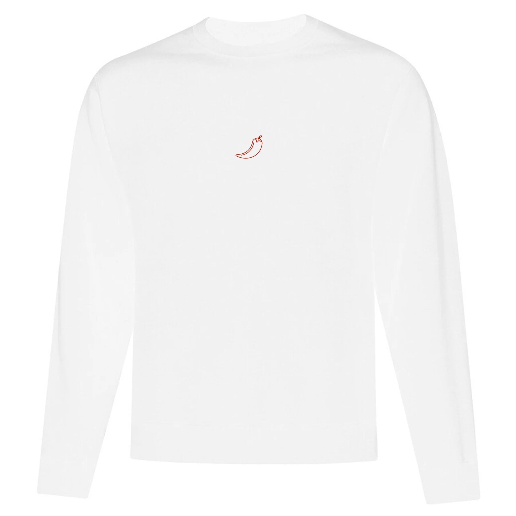 crewneck blanc avec broderie minimaliste de piment fort rouge
