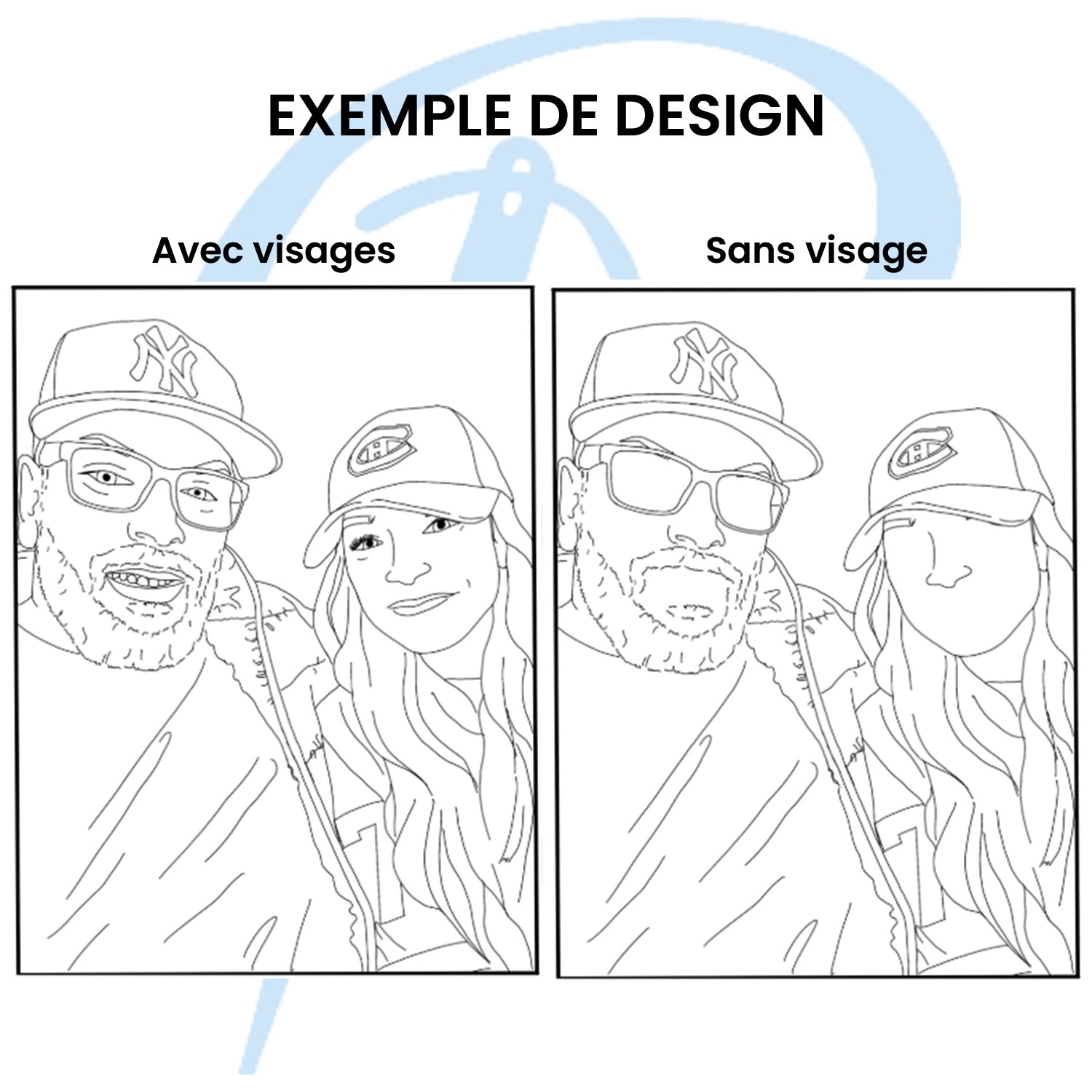 exemple de silhouette tracées à la main avec et sans visage pour vêtements personnalisés