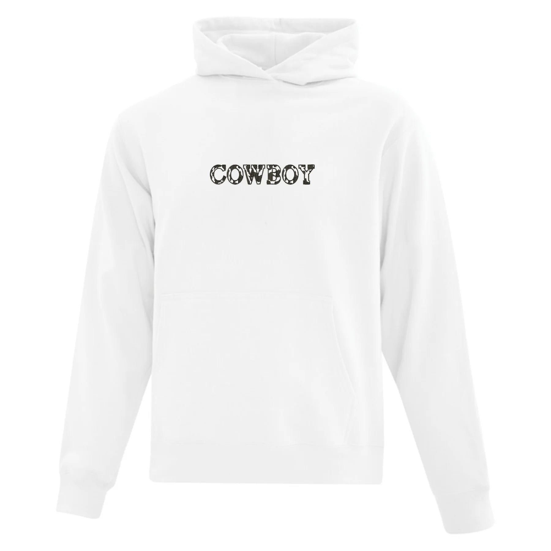 hoodie blanc brodé cowboy avec police d'écriture de motif de vache