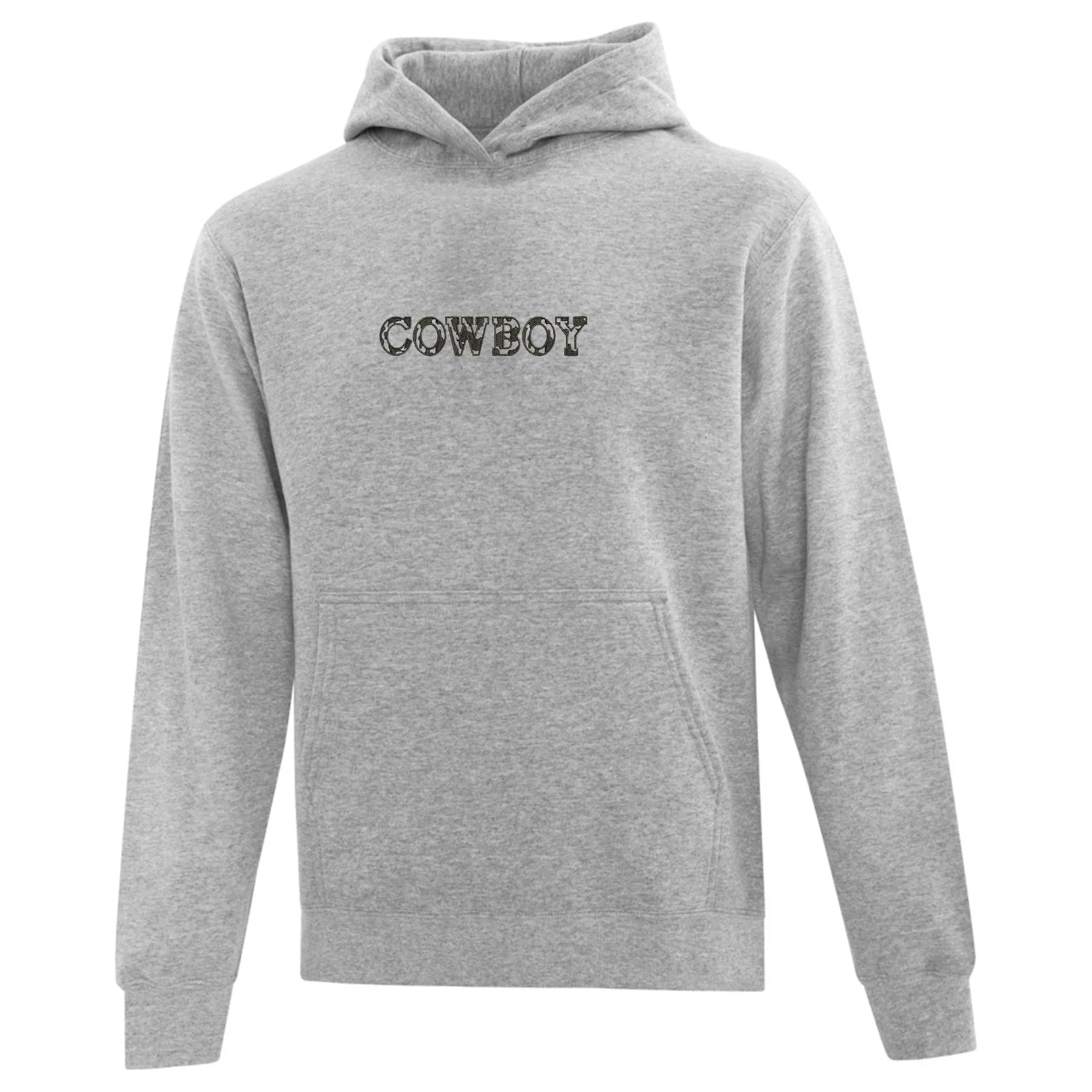 hoodie gris pâle brodé cowboy avec police d'écriture de motif de vache
