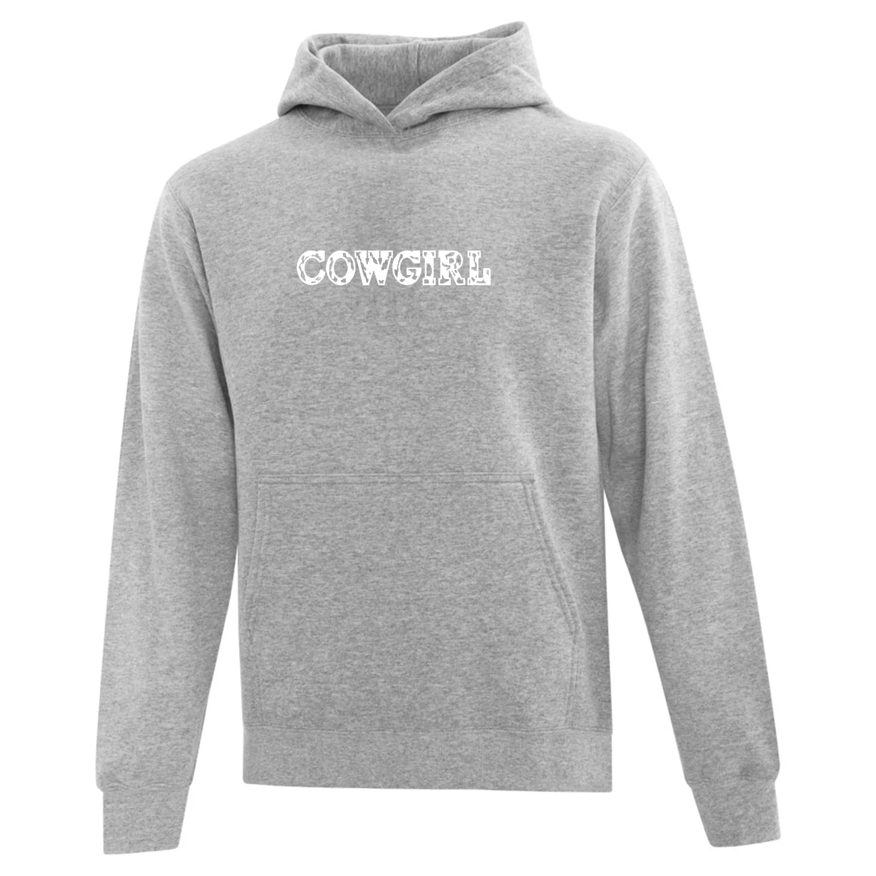 hoodie cowgirl brodé en blanc avec police d'écriture à motif de vache