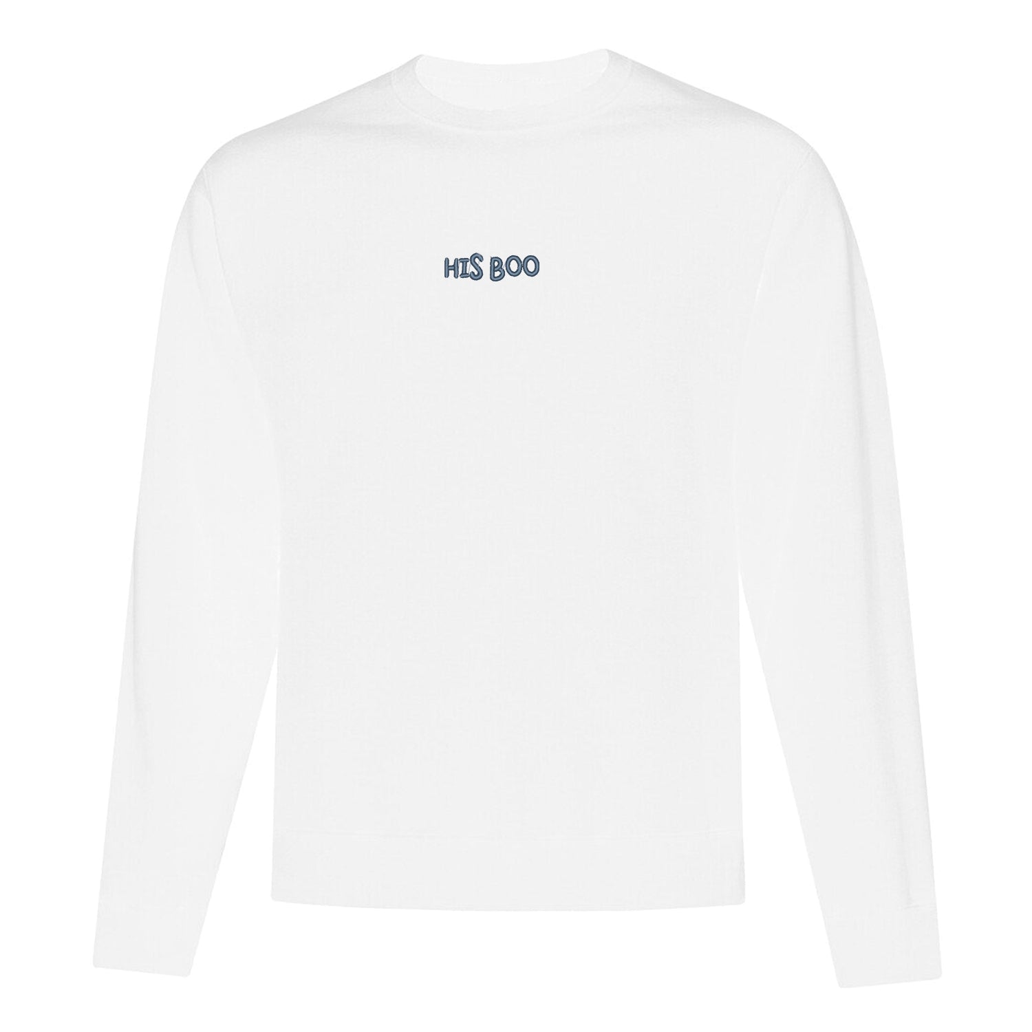 crewneck blanc avec broderie his boo au centre en bleu marin