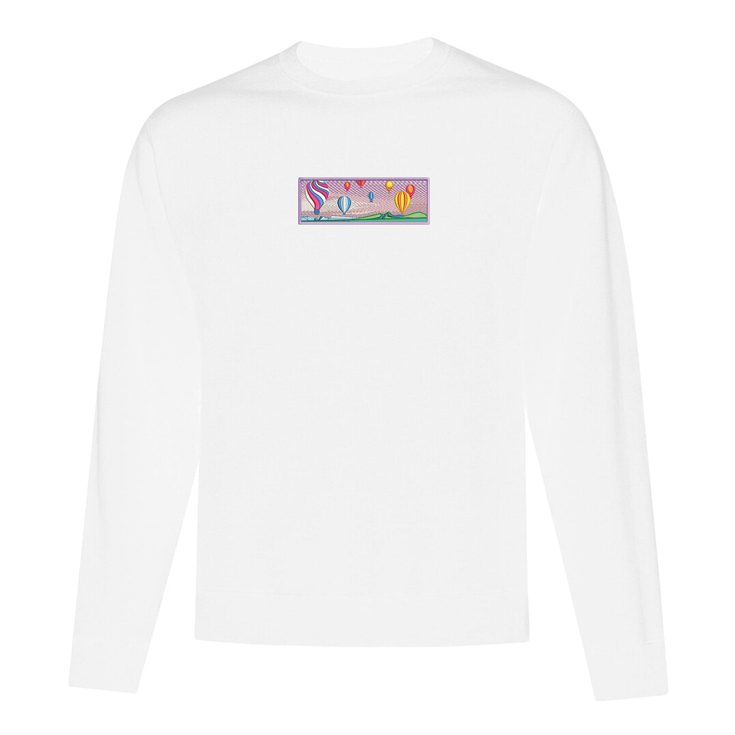 coton ouaté sans capuchon blanc avec une broderie d'un ciel rempli de montgolfières