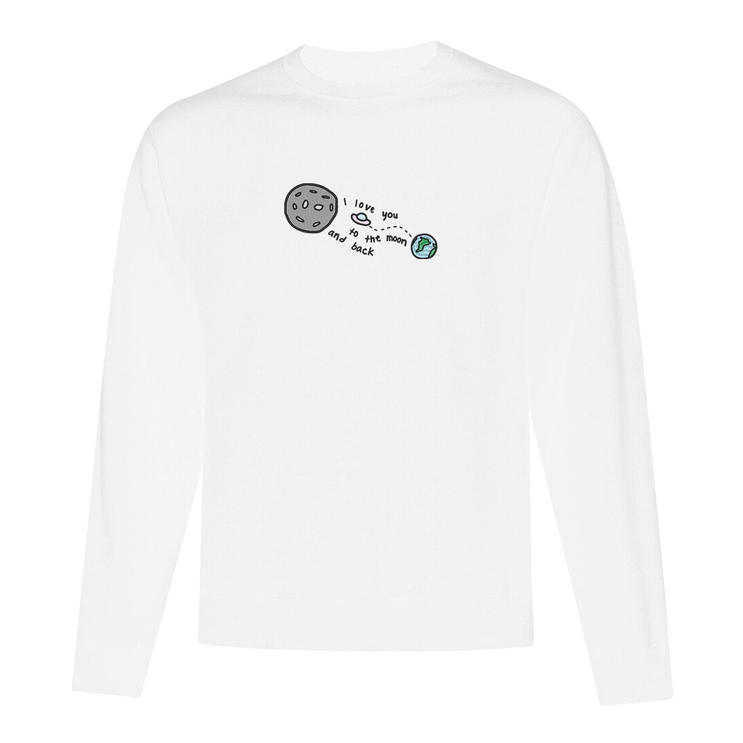 crewneck blanc brodé i love you to the moon and back st-valentin couple planète lune