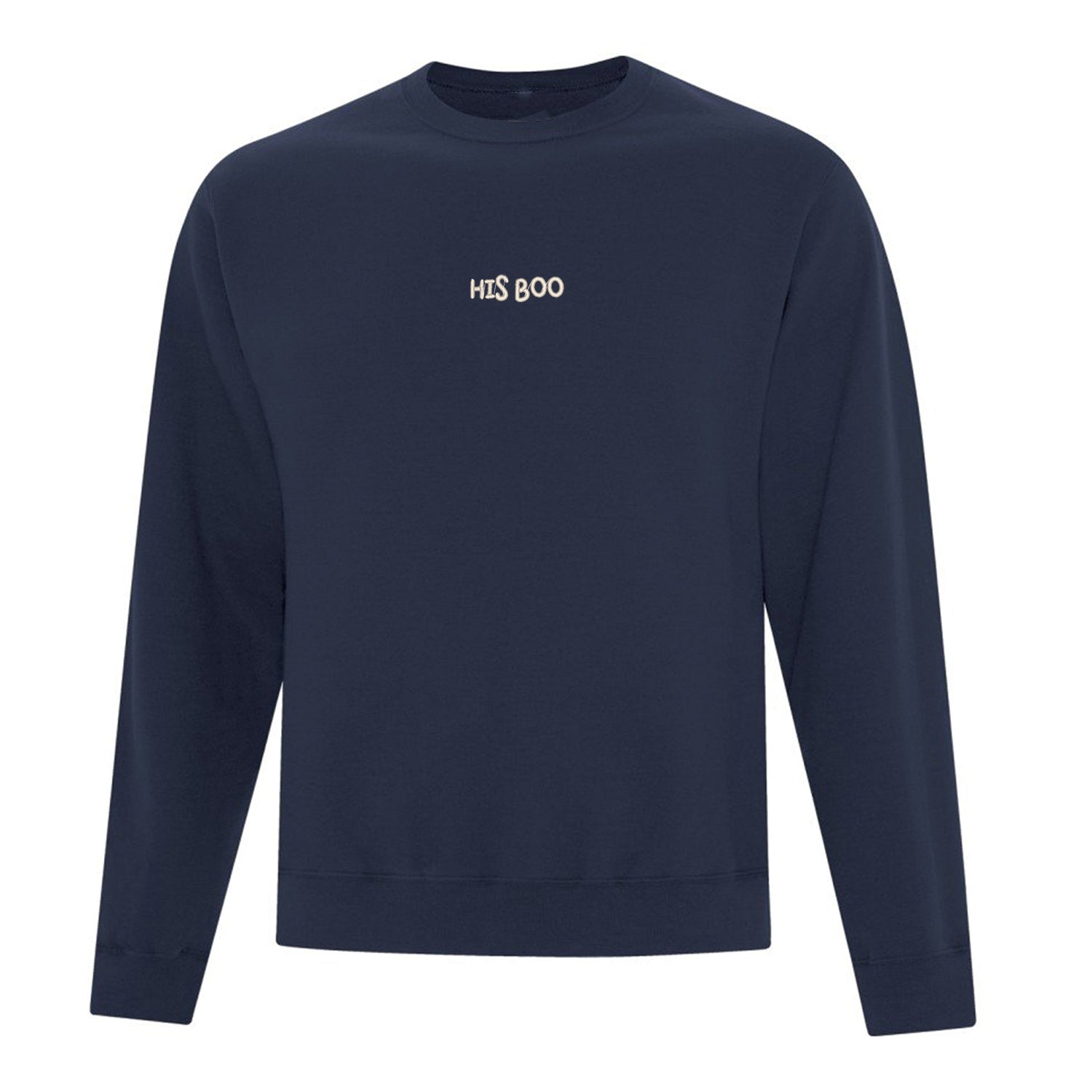 crewneck bleu marin avec broderie his boo au centre en blanc crème