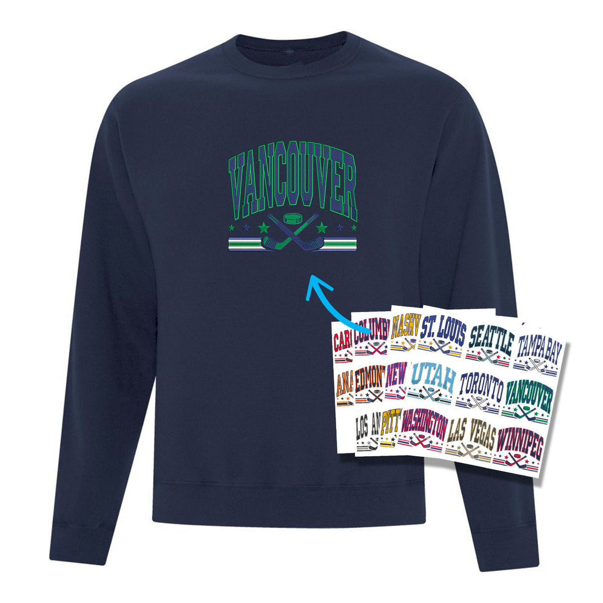 Crewneck personnalisé Ville Hockey brodé