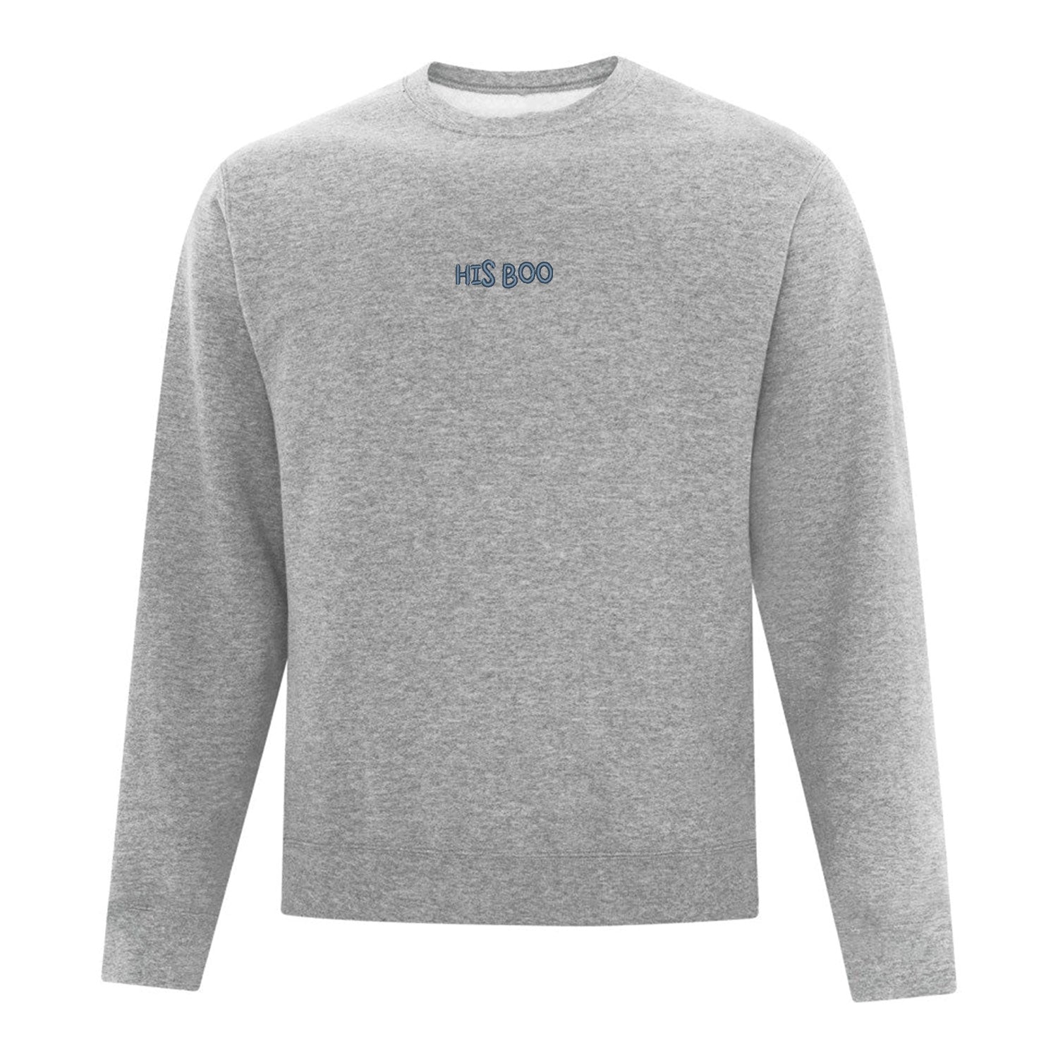 crewneck gris pâle avec broderie his boo au centre en bleu marin
