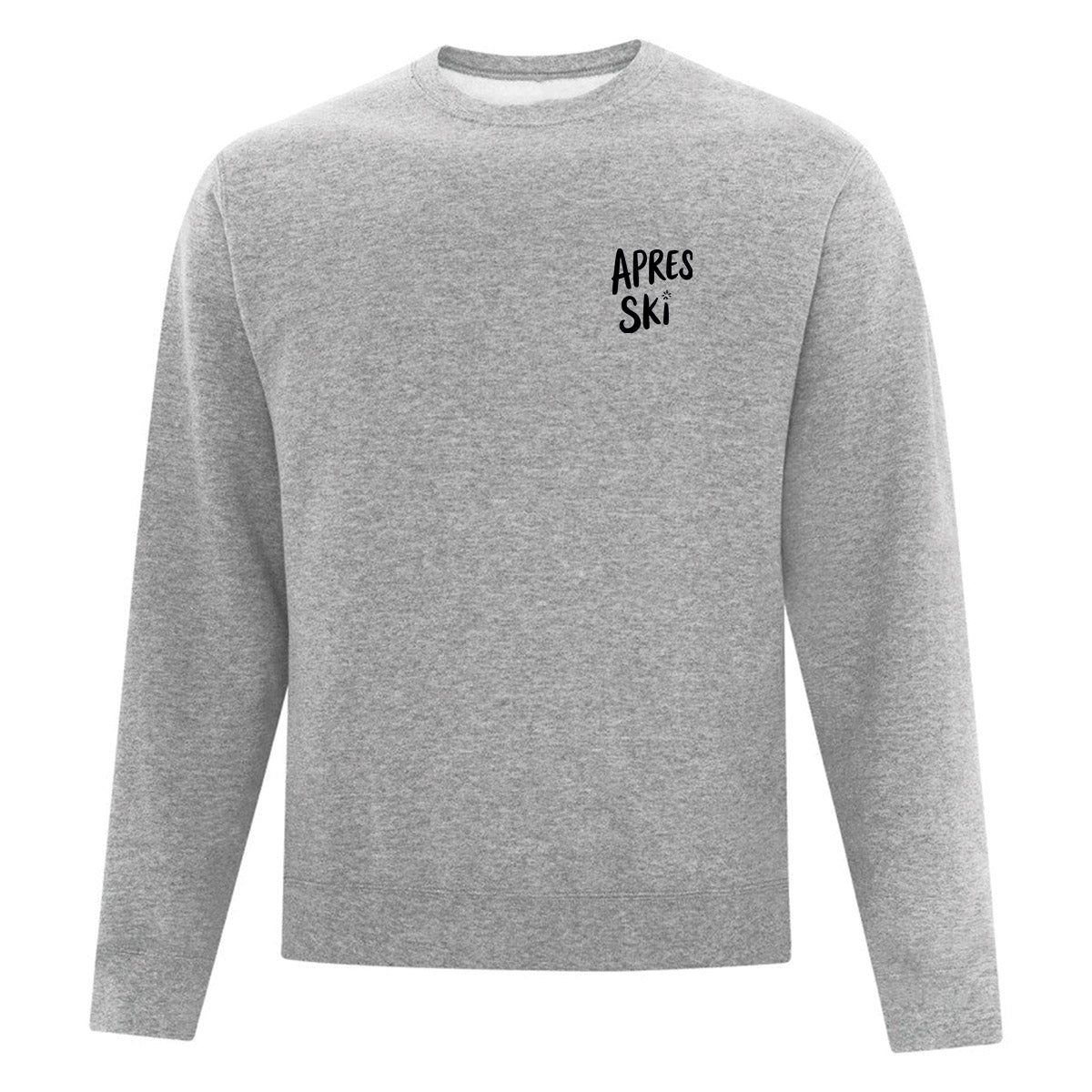 coton ouaté à col rond gris pâle avec des illustrations sous le thème du ski et de l'hiver imprimé en noir