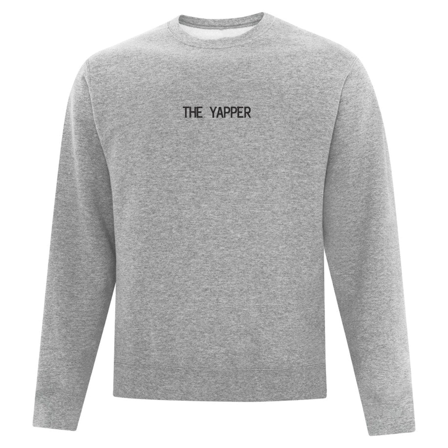 coton ouaté sans capuchon gris pâle brodé"the yapper" au centre en noir